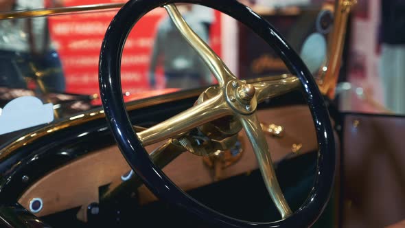 Black-golden Steering Wheel of Retro Car