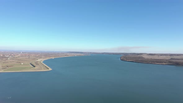 Danube river as border between Serbia and Romania 4K aerial footage