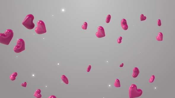 Animation of Pink Hearts on the Beautiful Background