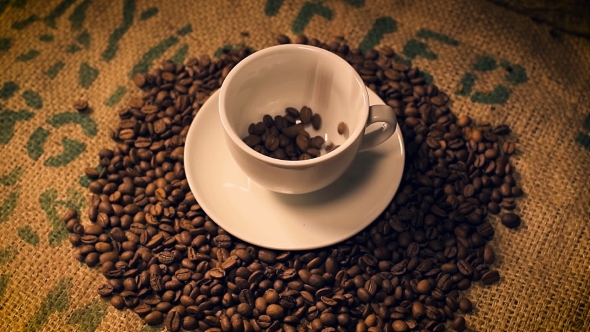 Lots Coffee Beans Falling Into Cup