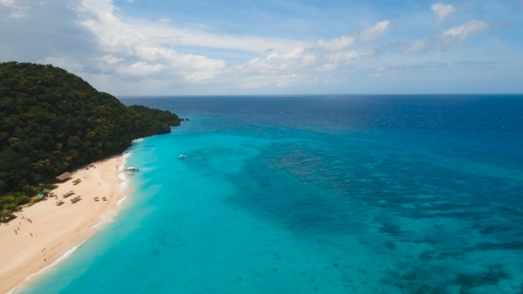 Aerial View Beautiful Beach on Tropical Island. Boracay Island Philippines.
