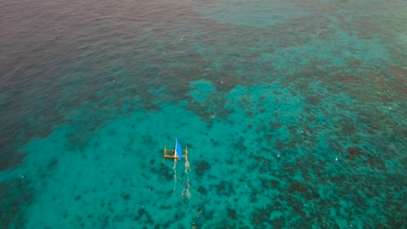 Sailing Boat in Blue Sea. Boracay Island Philippines.