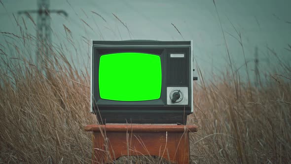 Vintage Tv Television Green Screen. Green Screen of an Old Television Vintage Style