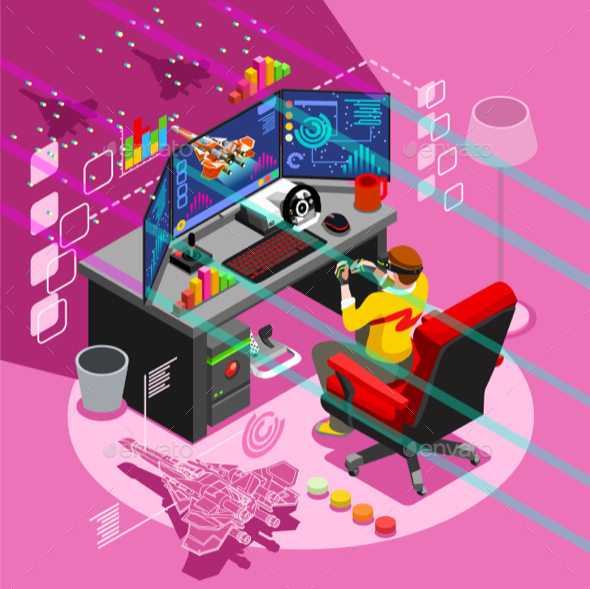 Android Video Game Icon Isometric People Vector Illustration