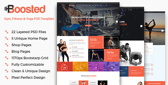 Boosted - Gym, Fitness & Yoga PSD Template