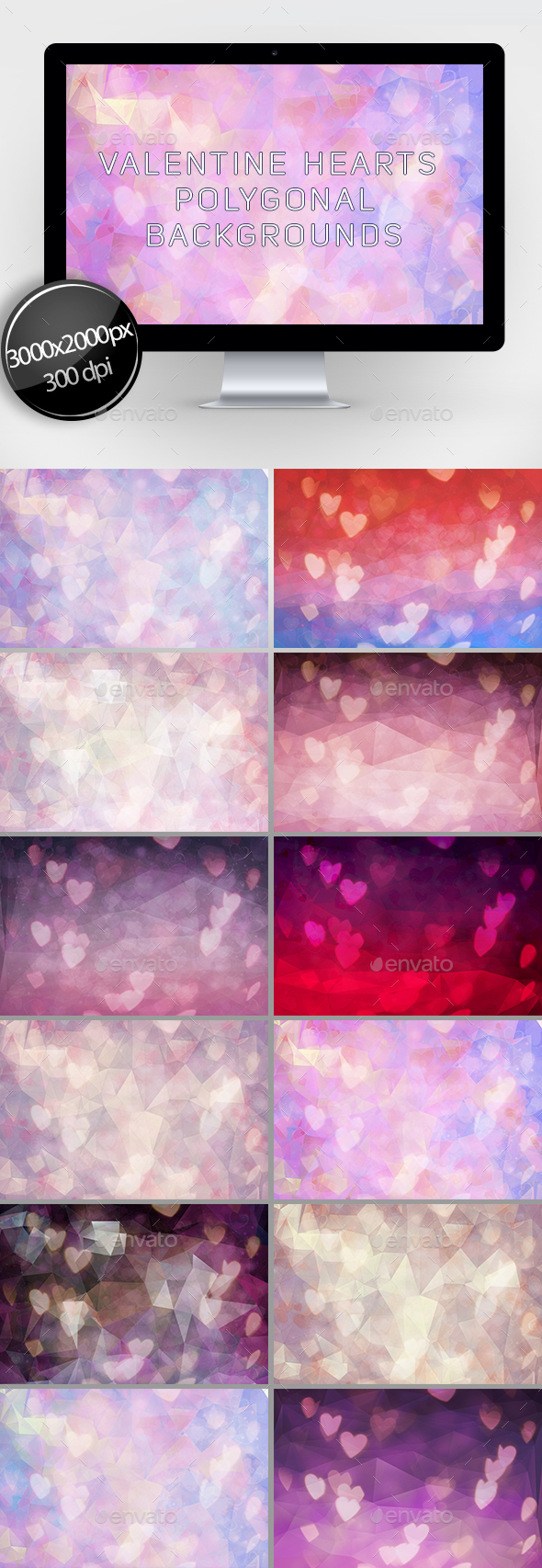 Valentine Hearts Polygonal Backgrounds