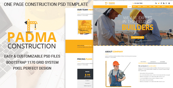 PADMA - One Page Construction PSD Template