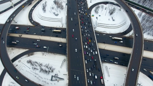 Many Intersecting Highways. Aerial View From Drone