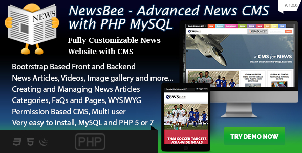 NewsBee - Fully Featured News CMS with bootstrasp - PHP / MySQL