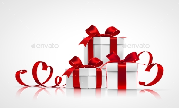 Gifts with Red Bows and Ribbons