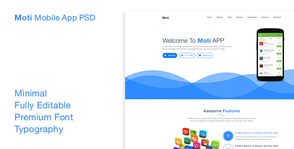 Moti App PSD Landing Page PSD Template – 0 Sold!