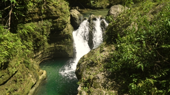Beautiful Tropical Waterfall. Philippines Cebu Island.
