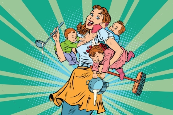 Cheerful Mother with Three Children
