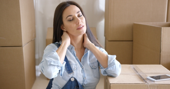 Stressed Tired Young Woman Stretching Her Neck