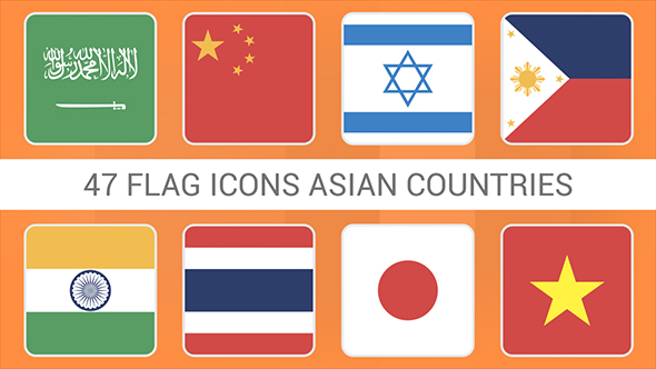 Flag Icons Asian Countries Squares Style alt