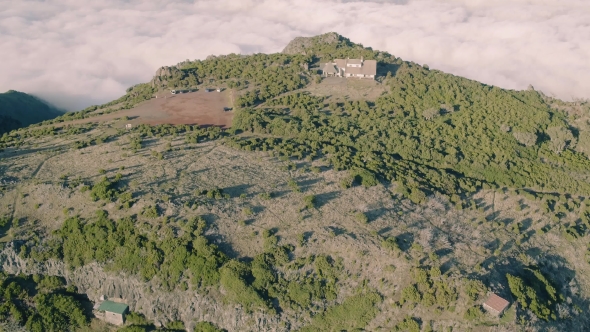 Aerial View of the Abandoned House on Top Mountain