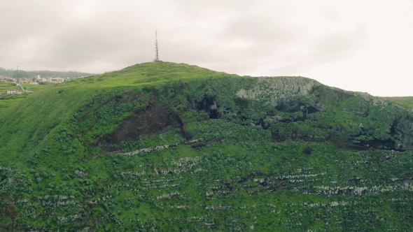 Aerial View Evergreen High Cliff Coastline