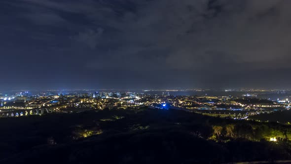 Panoramic View Over Lisbon and Almada From a Viewpoint in Monsanto Timelapse