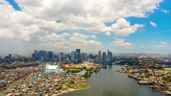 Manila Cityscape with Blue Sky and Clouds Time Lapse