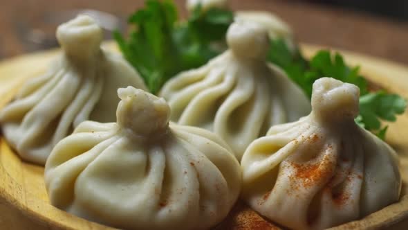 Plate of Tasty Khinkali Dumplings