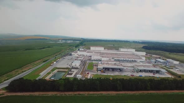 Aerial view of a large modern industrial factory