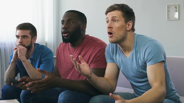 Friends Watching Sport Game on Tv, Worrying About Team Losing, Disappointed