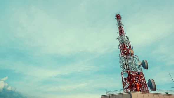 Time Lapse of Telecommunication Tower Against Sky and Clouds in Background