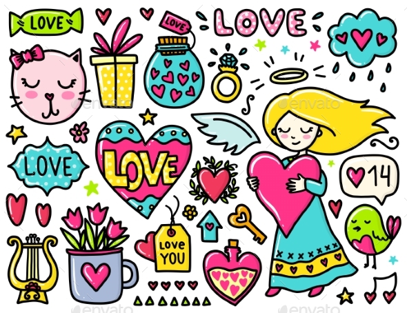 Doodles Cute Valentines Elements