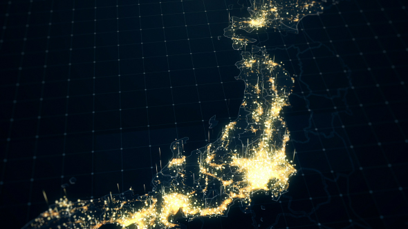 Japan Map Night Lighting Close View 4K alt