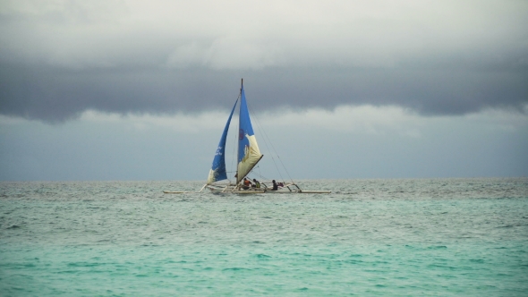 Sailing Boat in Blue Sea. Boracay Island Philippines.