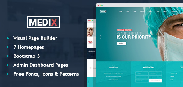 Medix – Medical Clinic HTML Template with Builder and Dashboard Pages