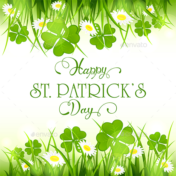 Patricks Day Background with Clover and Grass