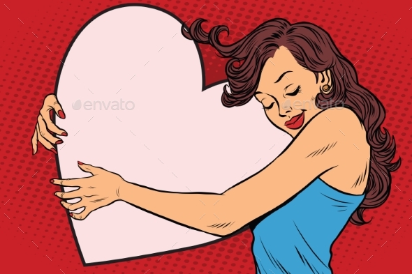 Young Woman Hugging Valentine Heart