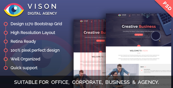 Vision Digital Agency – Multipurpose One Page PSD Template