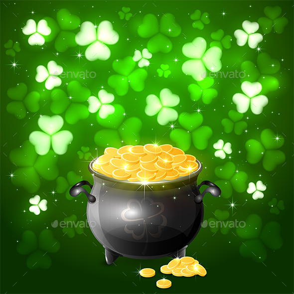 Patrick Day Background with Clover and Gold