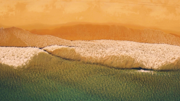 Aerial View Small Waves on Sandy Beach