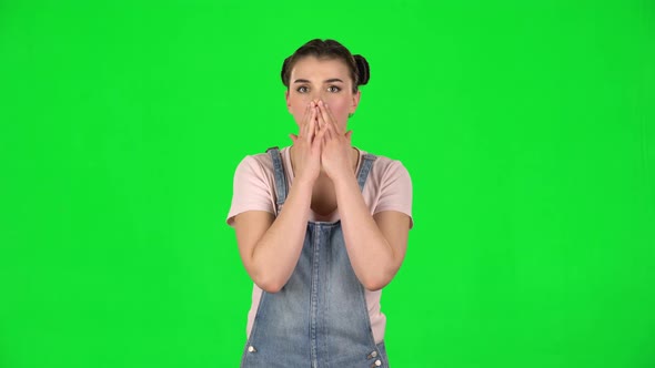 Girl Is Very Surprised and Upset on Green Screen at Studio