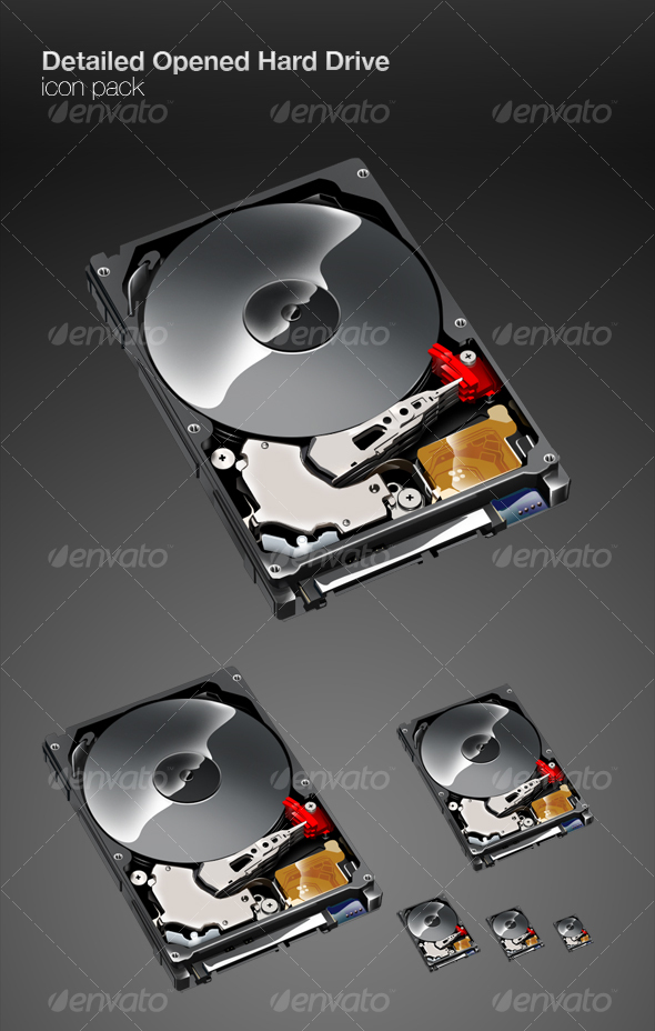 Detailed Opened Hard Drive icon pack