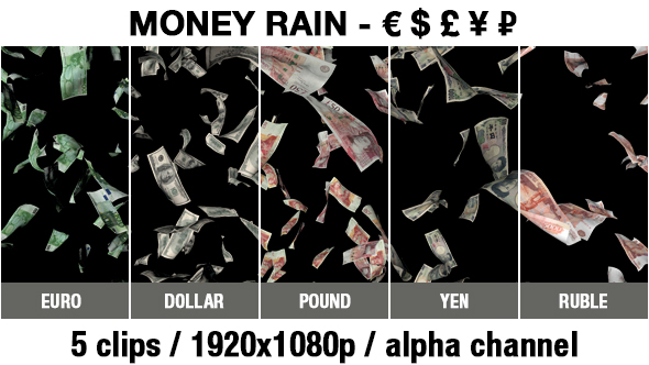 Money Rain - Euro, Dollar, Pound, Ruble, Yen