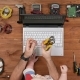 Kid Sitting with His Father As an Engineer at the Workplace. Man Cuts Off a Piece of Wire. Wooden - VideoHive Item for Sale