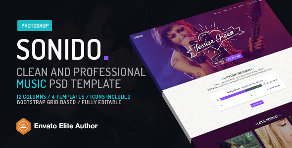 SONIDO. Music PSD website template for djs and singers.