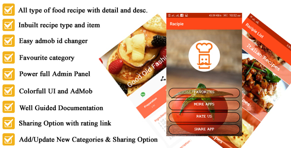 Android Recipe App for Cooking  full Code with PHP Admin Panel