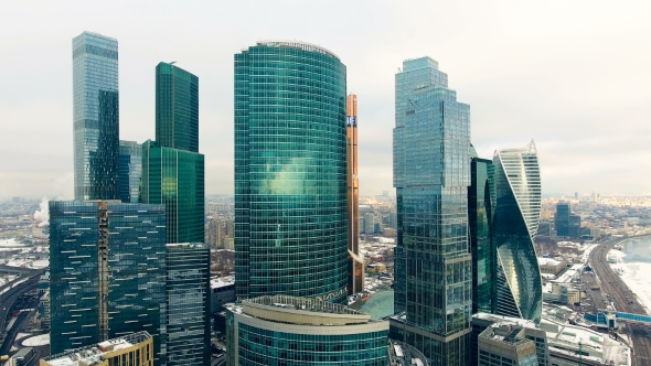Aerial Shot of Skyscrapers of Moscow International Business Centre.