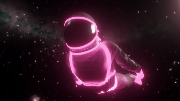 Astronaut Surrounded By Flashing Neon Lights