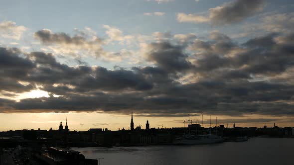 Sunset time lapse Stockholm skyline 