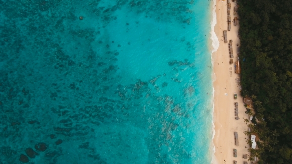 Aerial View Beautiful Beach on Tropical Island. Boracay Island Philippines.