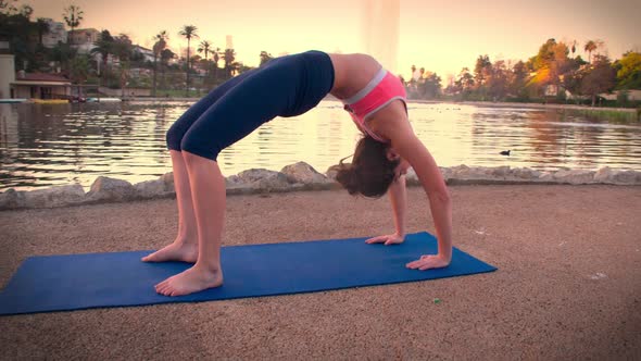 Woman Doing Yoga In The Park At Dawn