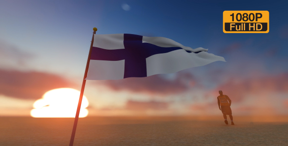 Finland Flag and Man Walking