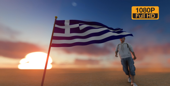 Greece Flag and Walking Man