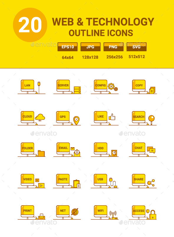20 Web Technology Icons
